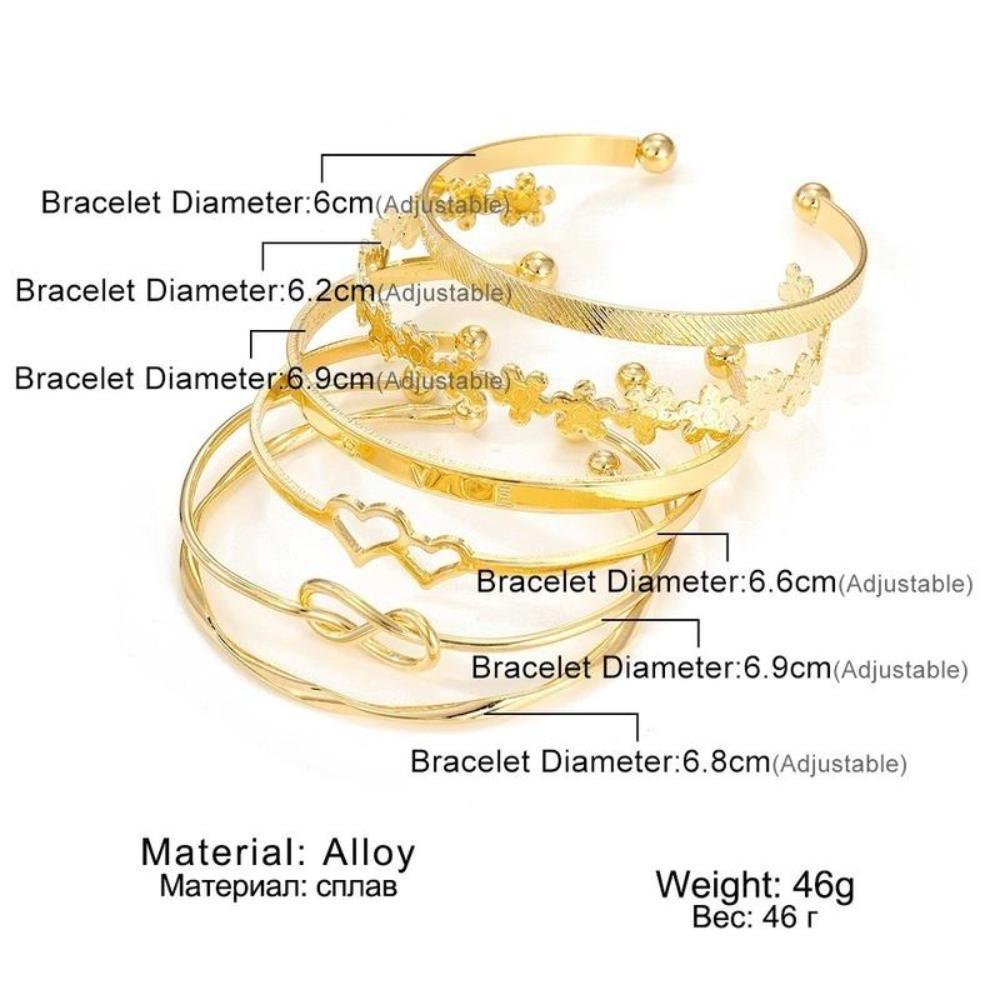 6 Stück/Set Offenes Design Metall Armreif Set Blumenknoten Mehrlagig Offener Armreif Damenschmuck