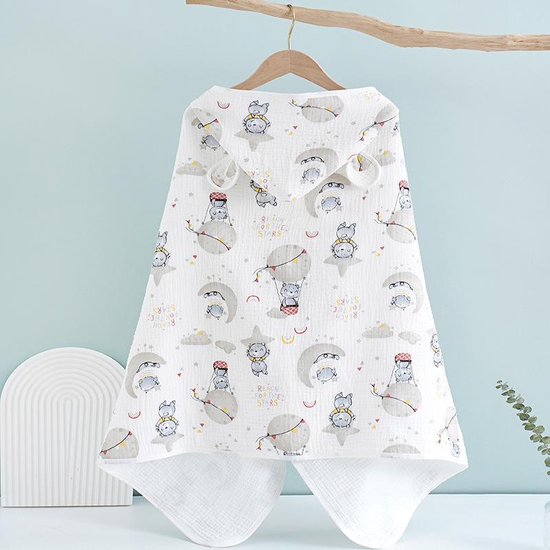 Children's Hooded Cotton Gauze Cape Bath Towel Infant Cartoon Cape Baby Cape Can Wear Bath Towel