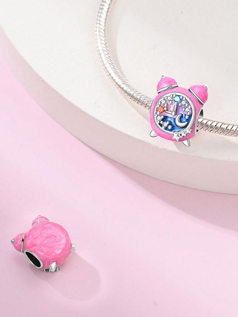 Pink Carousel Alarm Clock Beads Charm Copper Plated Fit Charms Copperoriginal Bracelet For Jewelry Making Diy Charm