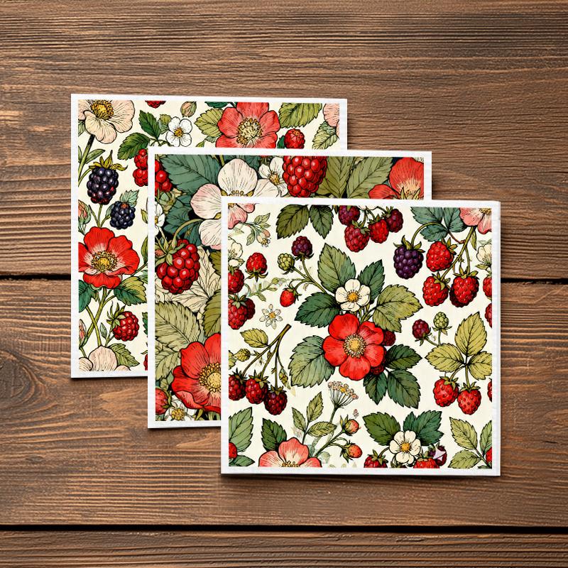6PCS Cleaning Dishcloths Reusable Kitchen Dish Towels Vintage Floral Berry Print Dishcloth Absorbent Lint Free Cloth Washable Duster Rags Tea Towels