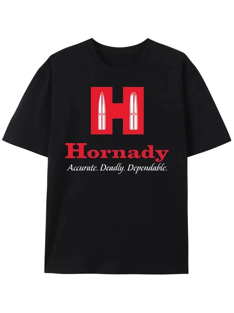 HORNADY Red Letter H Large Pattern Short Sleeve, Slogan Print T Men'S and Women'