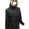 Womens Black Cotton Padded Short Wool Jacket Slim Fit Stand Collardiagonal Buttondiagonal PlacketWomens