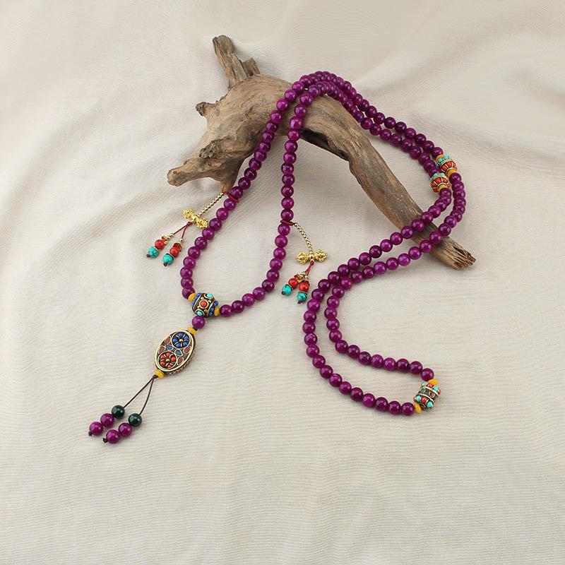 GEMCHIC Women s Retro Sugilite Birthstone Lucky Stone Long Jade Necklace Nepal Tassel Crossbody Chain Ethnic Style Accessories