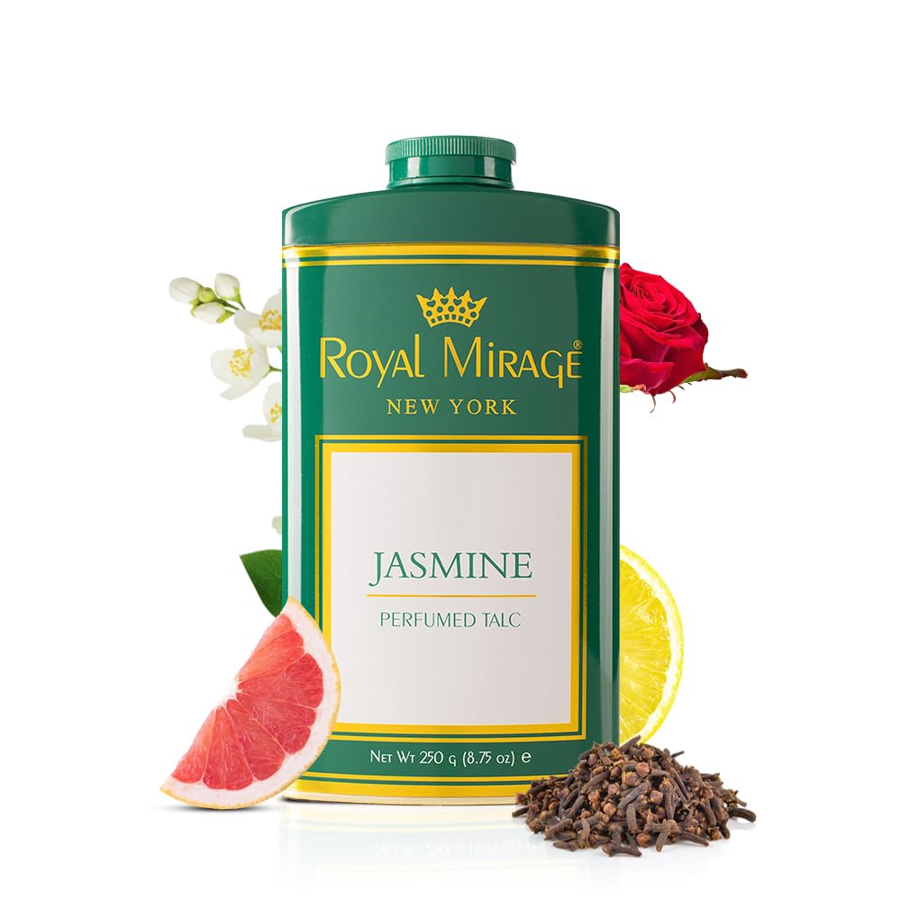 Royal Mirage Jasmine Deodorizing Talc for Women | Floral & Fresh Scent | Green Apple, Jasmine & Citrus Notes | Soft & Smooth Skin | Long-Lasting Fr