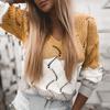 Women Fashion Loose Contrast Color V-neck Hollow Loose Knit Long-sleeved Sweater