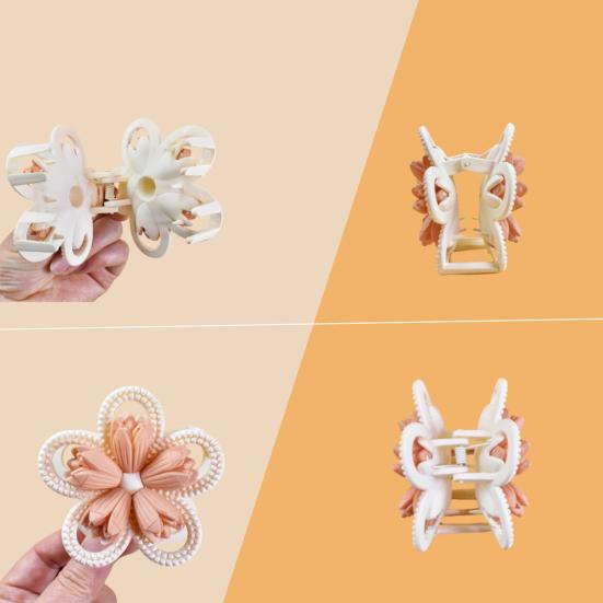 Women Hair Claw Double-Sided 3D Flower Design Strong Grip Hair Clip Anti-slip Design Back Head Hair Clip Hair Accessory