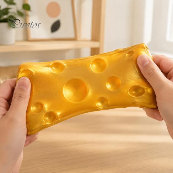 Tactile Sensory Toys Golden Cheese Stress Relief Toy, Giant Cube Squeeze Anxiety Simulated Food Pinch Toy for Reduction & Boredom