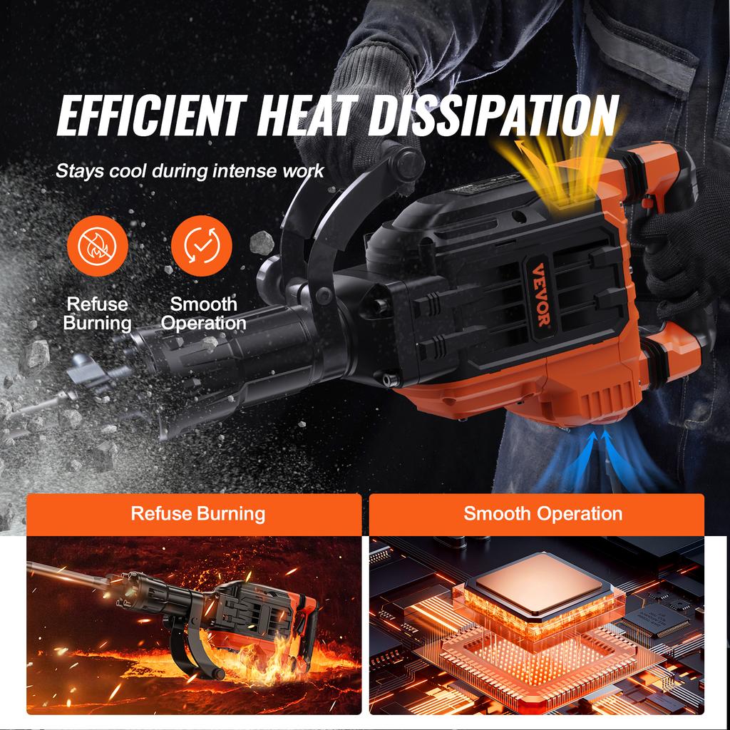 SucceBuy Demolition Jack Hammer 3500W Concrete Breaker 2pcs Chisel Gloves for Trenching 1900 BPM Heavy Duty Electric Jack Hammer