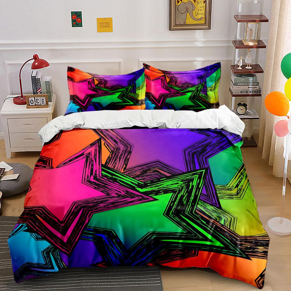 Colorful Star Art Decoration Set Soft Skin-Friendly Bedding Set Includes 1 Duvet Cover And 2 Pillowcase Gift