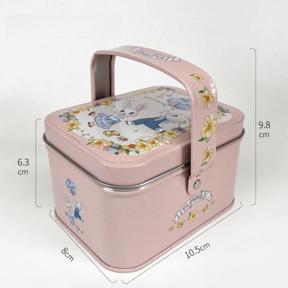 Rabbit Printed Tin Storage Box with Handle Storage Can Portable Tinplate Candy Box  Party