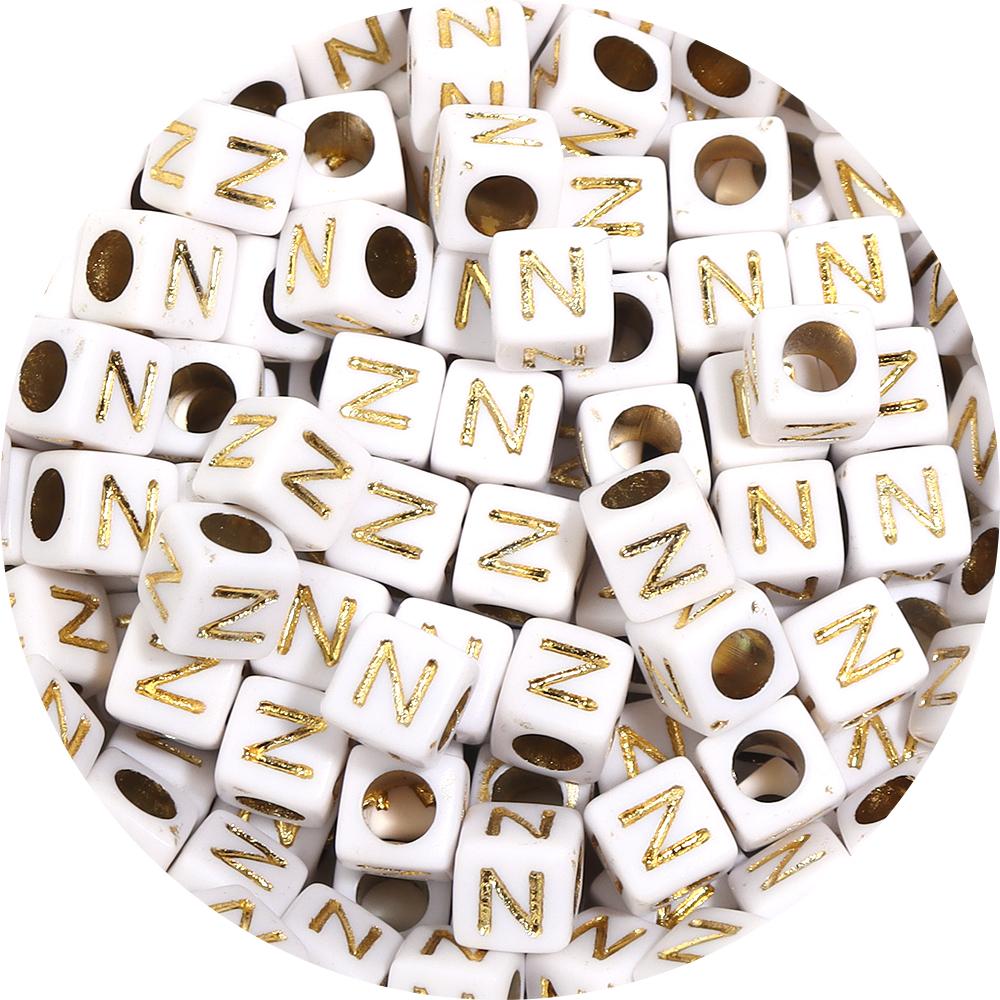 100pcs A-Z Acrylic Letter Square Beads Gold Color 6mm Large Hole Loose Bead for DIY Bracelet Necklace Jewelry Beaded Accessories