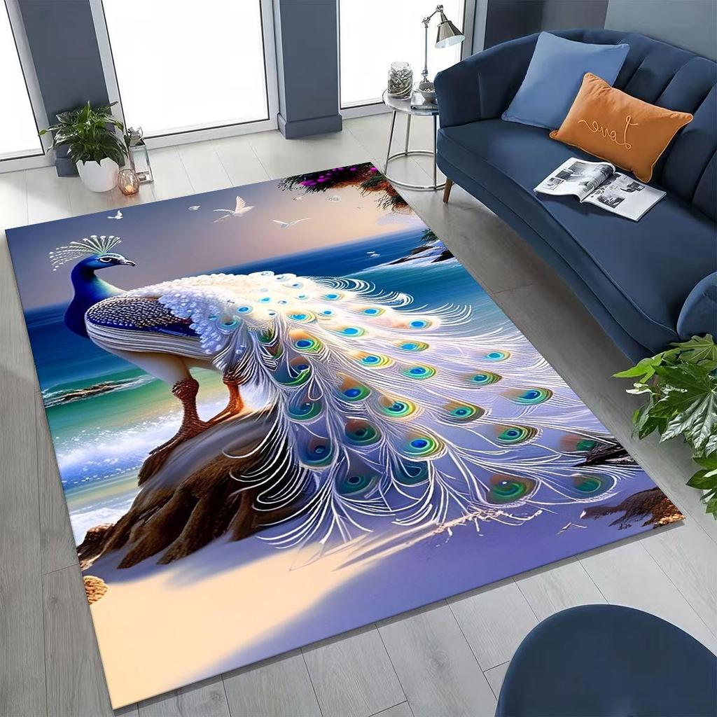 3D Colorful Peacock Romantic Birds Rug for Bedroom Living Room Sofa Home Doormat Decor,Larger Kid Play Non-slip Floor Mat
