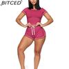 BITCED Summer Plus Size Women's Solid Colour Patchwork Short-Sleeved Casual Two-Piece Set