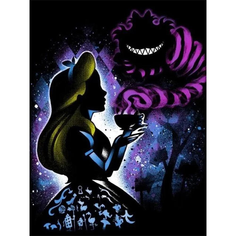 Disney 5D DIY Diamond Painting Decorations Alice in Wonderland Silhouette Style Fantasy Art Painting DiamondEmbroideryRhinestoneCrossStitchSetHandmade Round 20x30cm