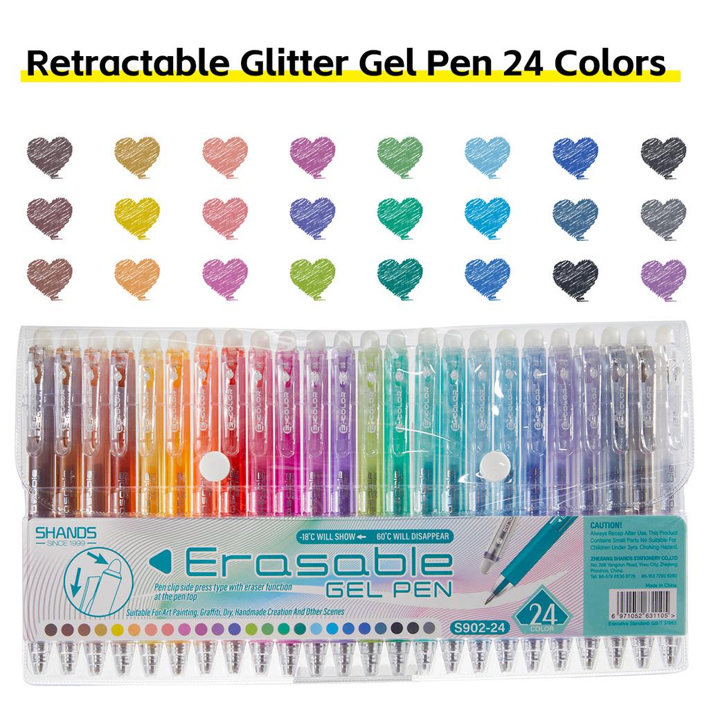 24 Colors Click Erasable Gel Pens - Quick-Dry Smooth Writing Pens for Students, Drawing, Marking, Office & School Supplies