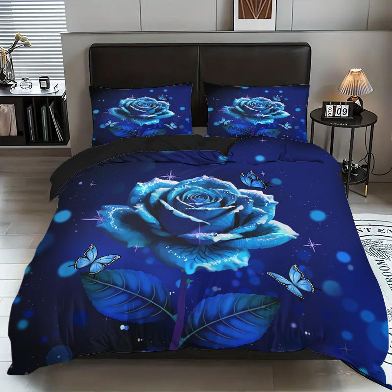 Three-Piece Rose Quilt Cover 3D Digital Printing Nordic Style Grinding