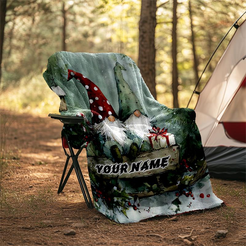 1PC Custom Name Winter Gnome Sleigh Ride Outdooor Flannel Blankets Throw Blanket All-Season Throw Gift Bedspread for Couch, Bed, Camping Holiday Birth