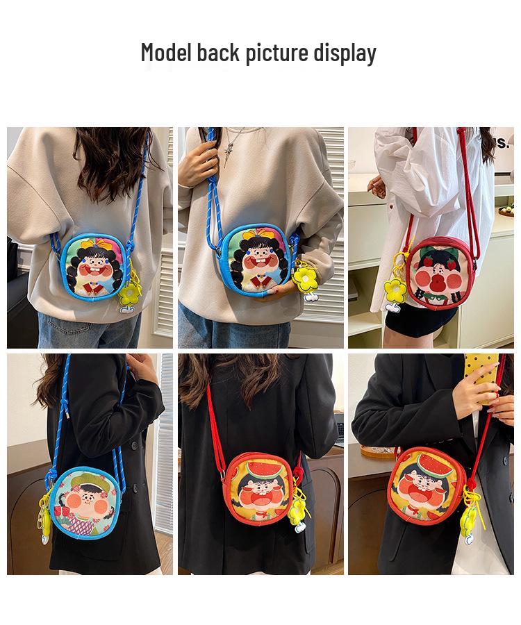 Women's Cartoon Print Canvas Crossbody Bag with Cute Coin Purse
