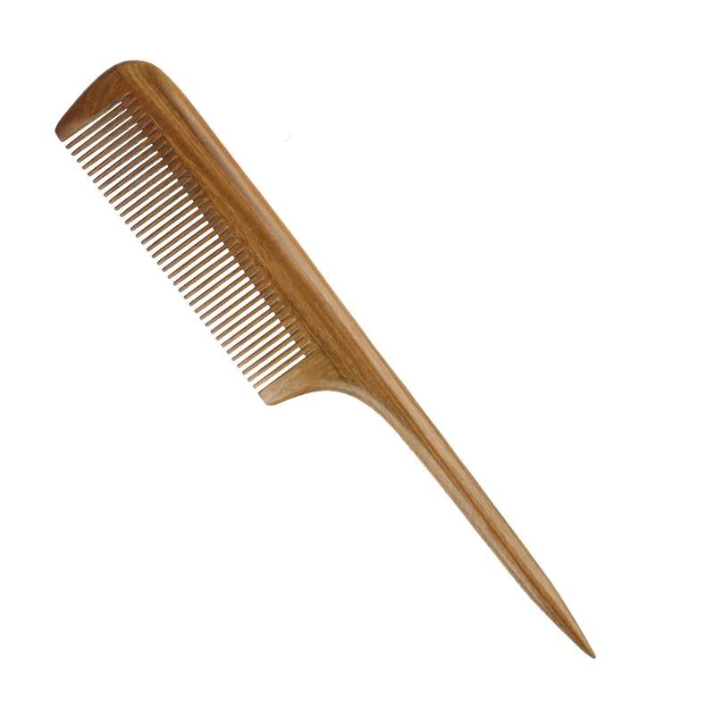 Natural Green Sandalwood Hair Comb 21cm Fine Tooth Thickened Sharp Tail Hairdressing Comb for Styling And Grooming