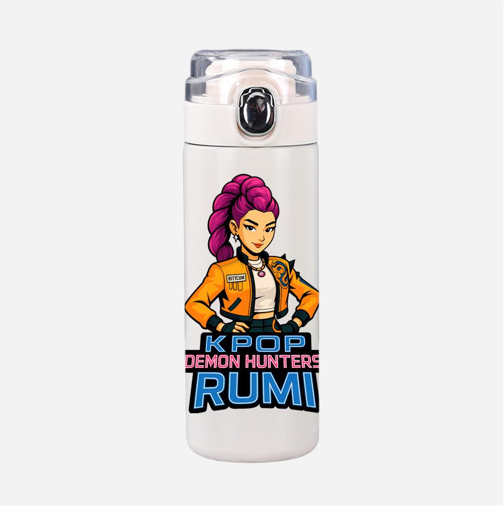 Anime K-Pop Demon Hunters Printed Thermos Cup Portable Stainless Steel 400Ml Water Bottle Leak Proof Camping Water Cup Kid Gift