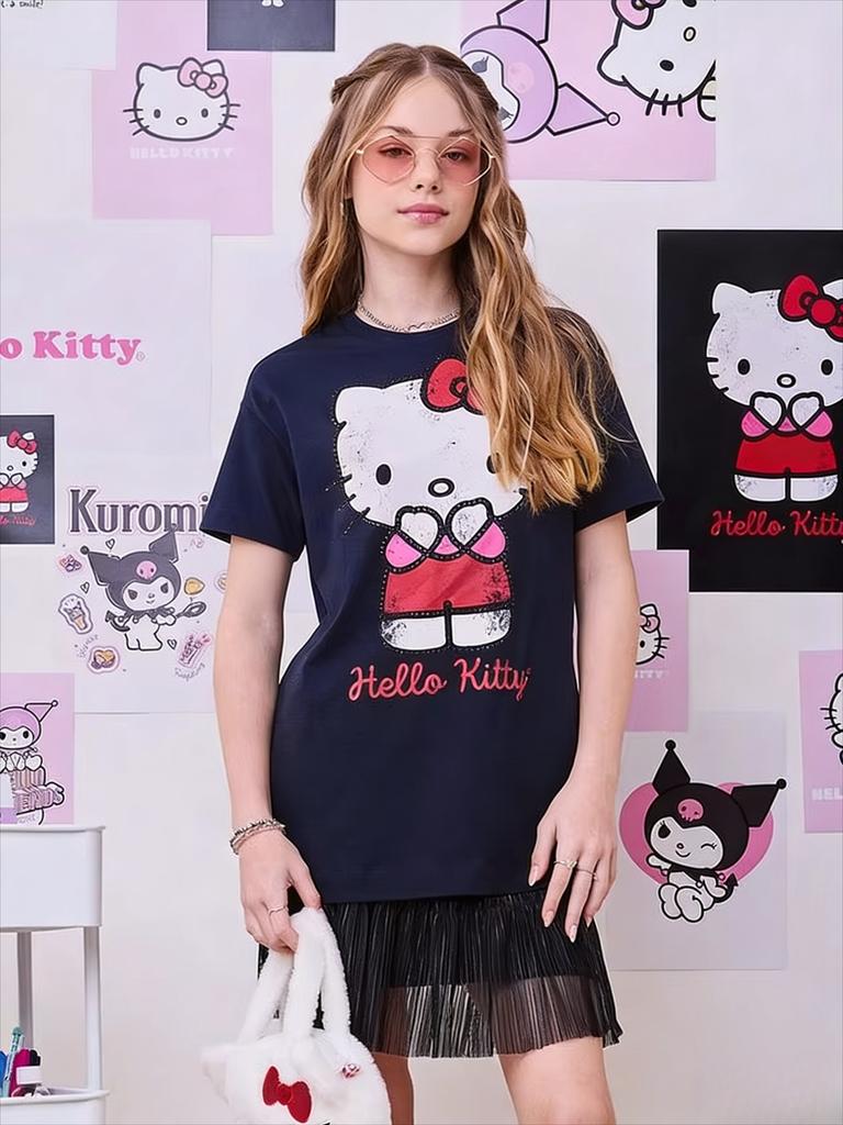 2026 Hello Kitty Tee soft cotton short sleeve crew neck cute print lightweight summer top for Women daily casual wear