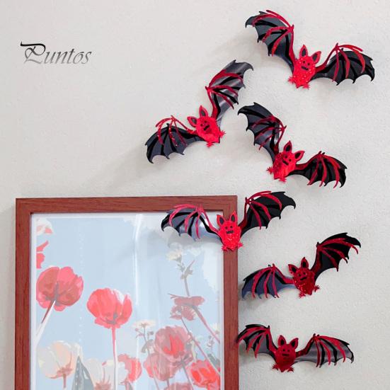 Langlebige Halloween-Fledermaus-Ornamente Wandaufkleber, Selbstklebende Zimmeraufkleber, Doppellagige Gruselige Wohnkultur-Accessoires PVC-Kunst für Mysteriöse