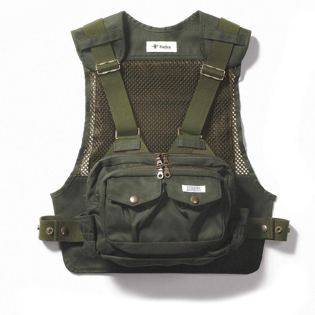 Foxfire 6210151 Chest Strap Free Size Fishing/Camping Vest, Olive,