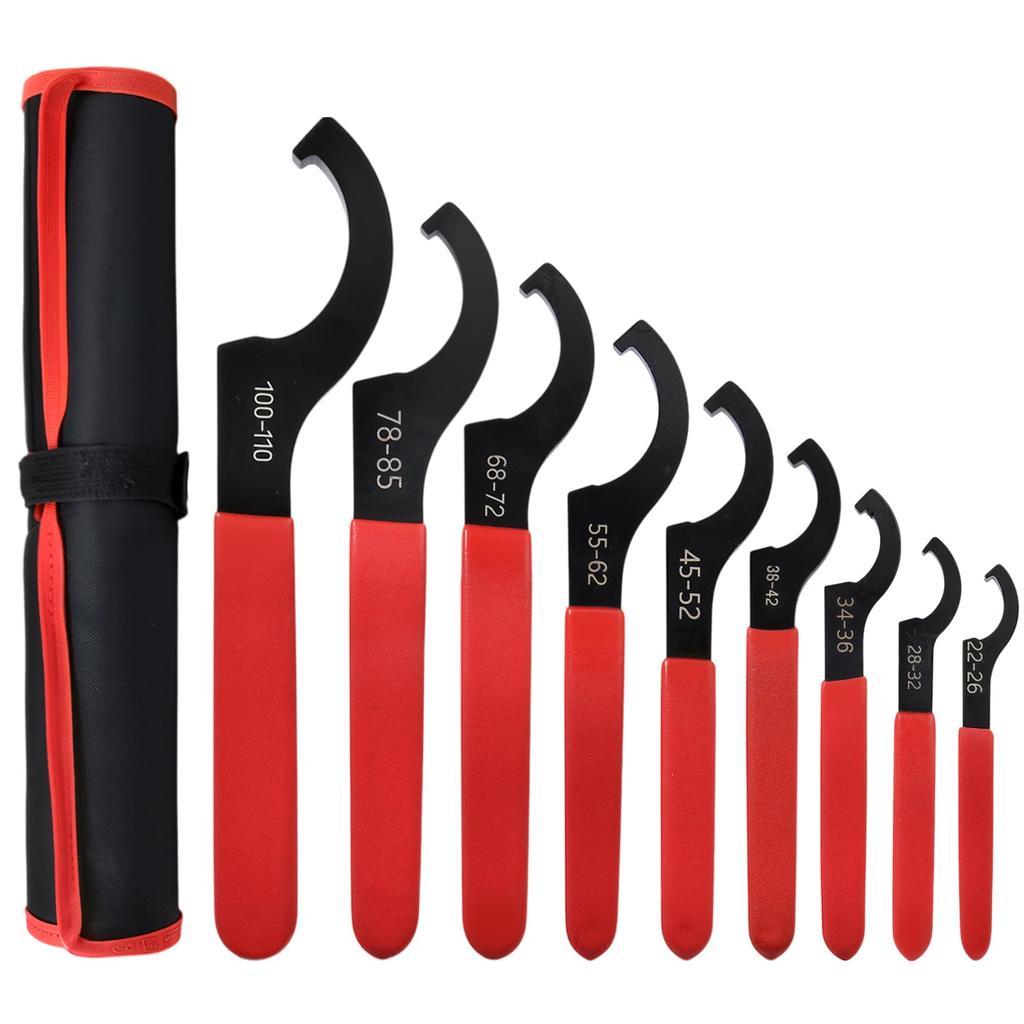 SPEEDWOX Hook Wrench Hook Pin Coilover Spanner Automotive Hand Tool with Storage Pouch 9-Piece Set, Wrench, C-Shaped Wrench, Universal, Non-Slip,