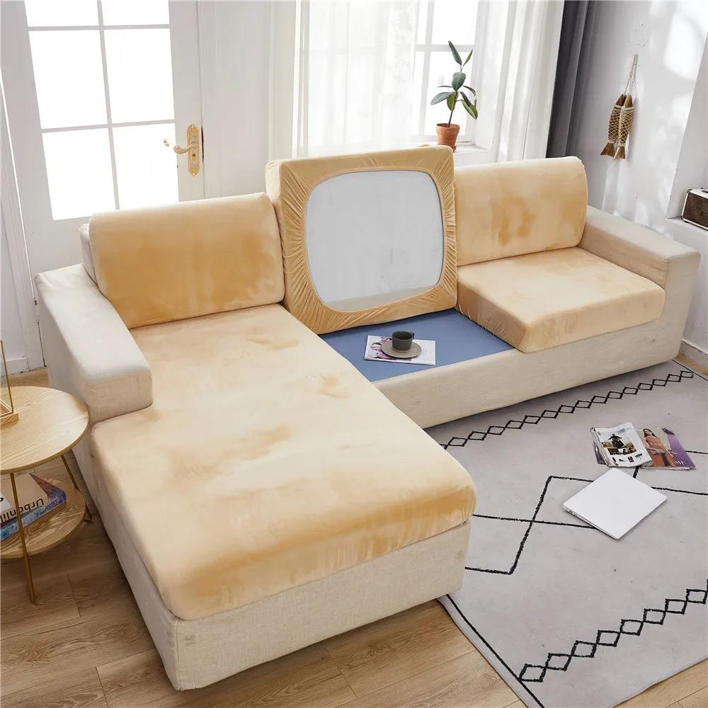European Soft Plush Sofa Cushion Cover All-inclusive High Elastic Coral Fleece Universal Slipcover 1/2/3 Seater Couch Covers
