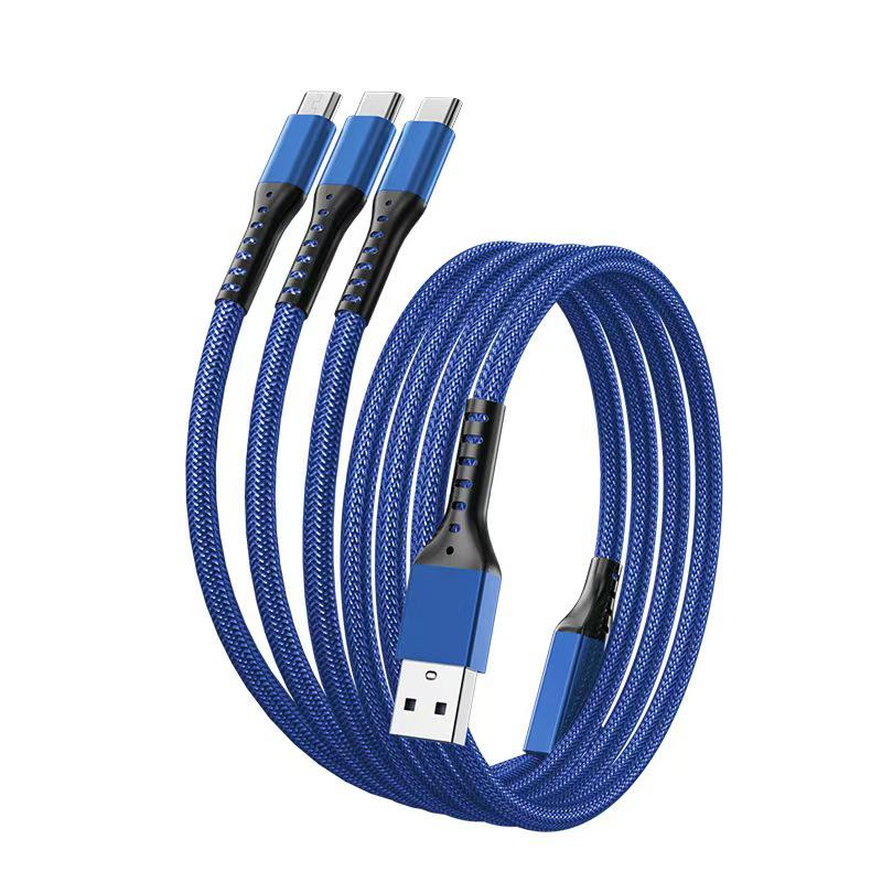 Ultra-Fast 3-in-1 Charging Cable for Apple, Type-C, and Car Use with One-to-Three Braided Design