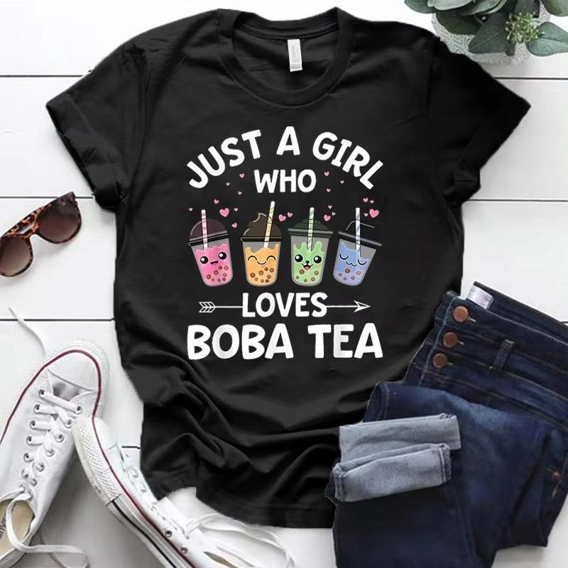 

New Fashion Just A Girl Who Loves Boba Tea Print Graphic T Shirt Unisex Fashion Casual Short Sleeve Shirt Tee S