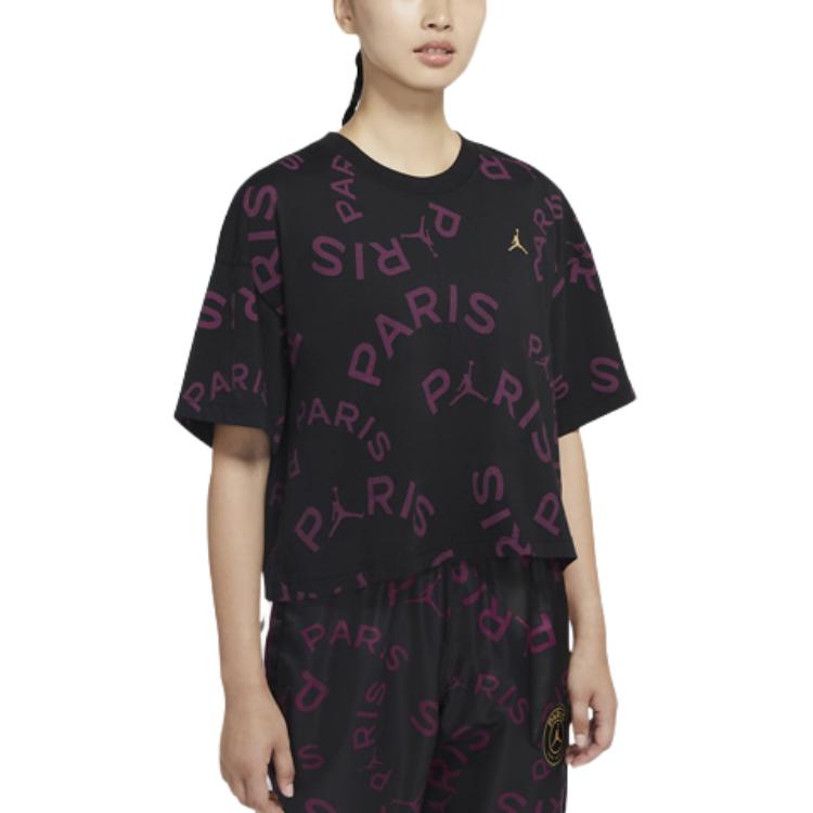 Jordan Paris Saint-Germain Co-Branded Casual Sports Oversized Short Sleeve T-Shirt Women Tops Black CU5697-010