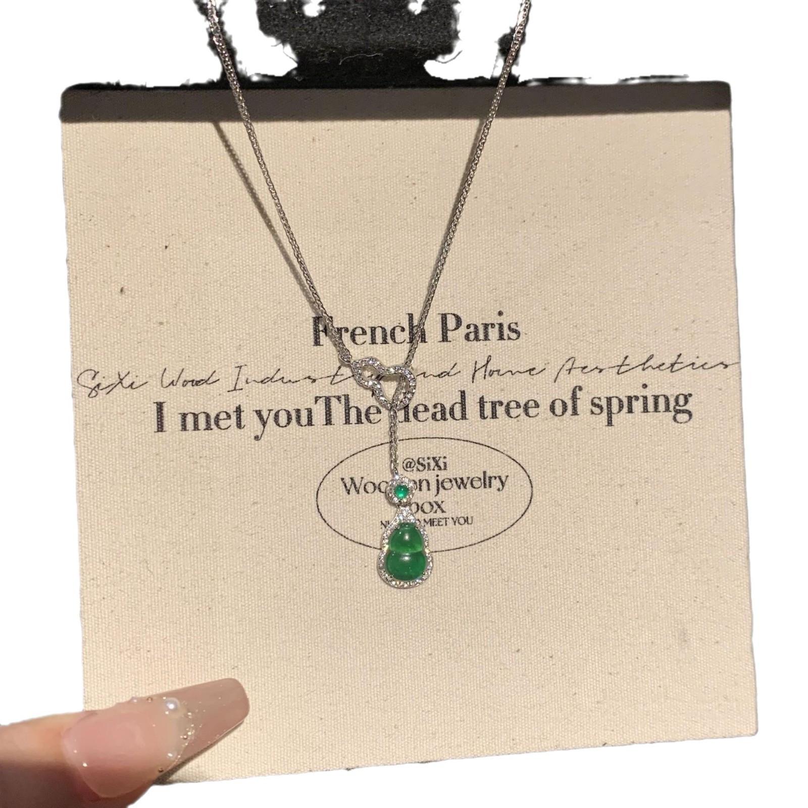 

Переплетенное ожерелье из нефрита Фу Лу в форме тыквы: Подвеска из натурального зеленого нефрита Велли с цепочкой из стерлингового серебра S925 S925 Silver