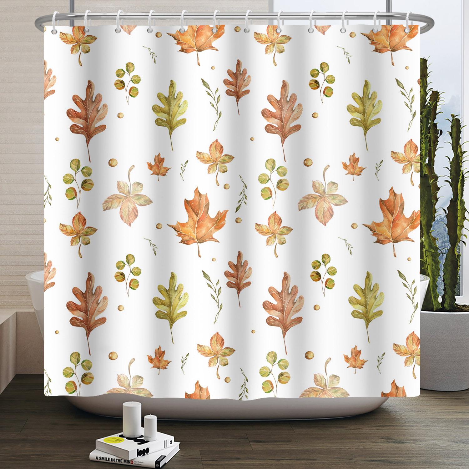 

Maple Leaf Shower Curtain For Bathroon Autumn Home Decoration Waterproof Polyester Fabric Washable Bath Curtains With 12 Hooks W60H190(CM)-1 Pcs