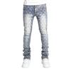 RogueWave Men Denim Fashion Individualistic Straight-leg Men Trousers European and American Fashion Elastic Pearl Denim Layered Long Pants