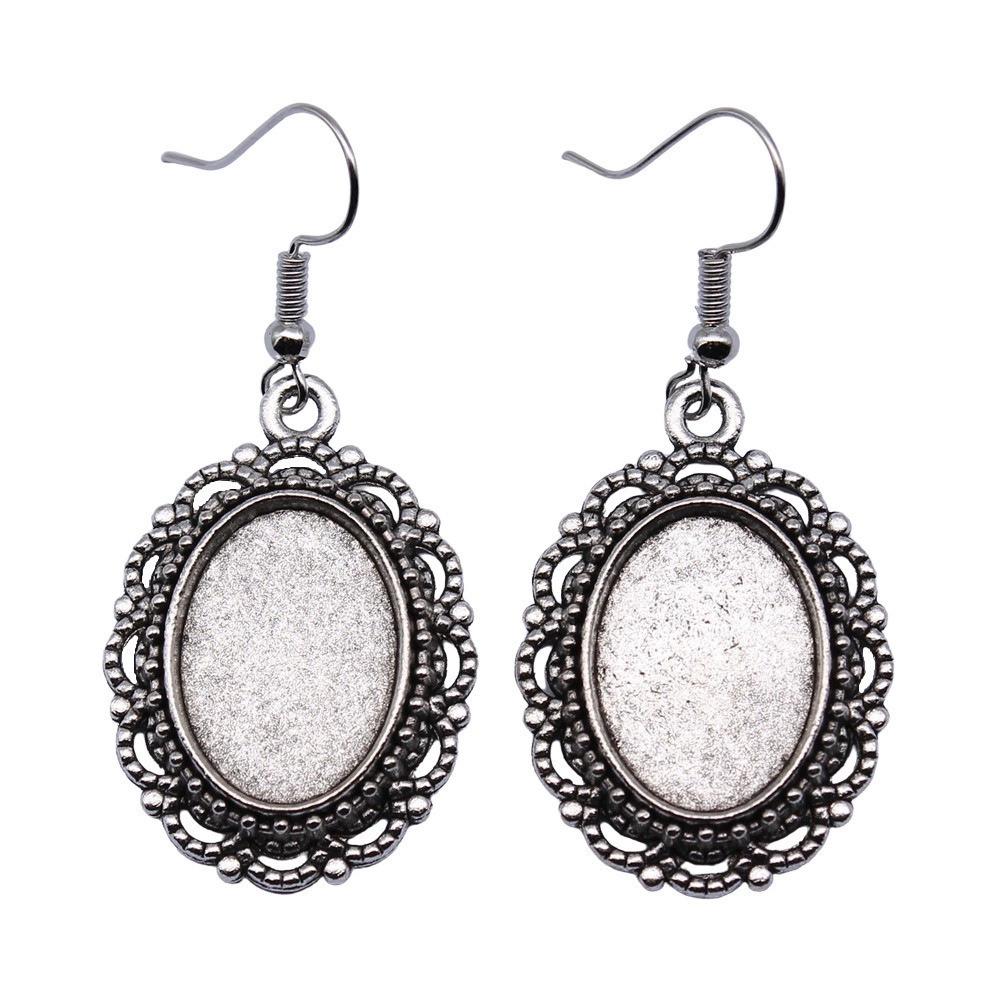 Drop & Dangle Earring Oval Ear Hook Glass Cabochon Base Setting Tray Vintage Jewelry SuppliesEarring Size 18x19mm QE017