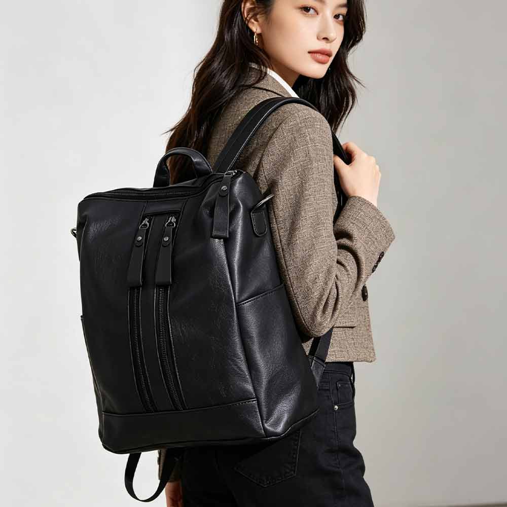 Zaino in Pelle Morbida Nero Multifunzionale Zaino Scolastico Stile Coreano Zaino per il College