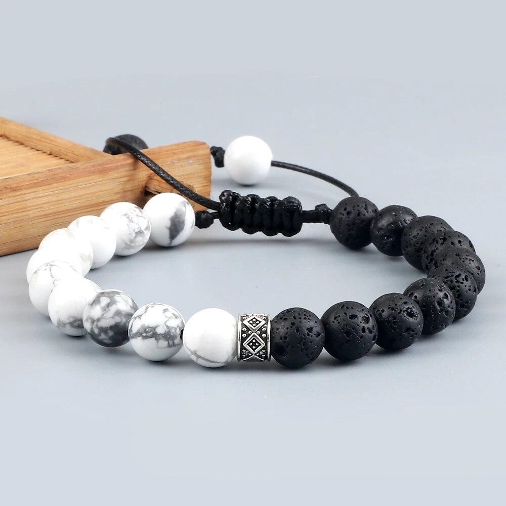 Trendy White Men Beads Bracelet Handmade Natural Tiger Eye Lava Stone Onyx Strand Adjustable Bracelets Women Yoga Energy Jewelry