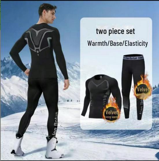 Pánský termoprádlový oblek z německého sametu - Zimní sporty odolné proti chladu, Zesílené běžecké legíny a kalhoty.