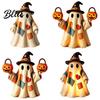 Nostalgic Fall Mantel Decor Lighted Vintage Patchwork Ghost LED Light Up Ghost with Pumpkin Lantern Spooky Classroom Halloween Desk Accessories Cute