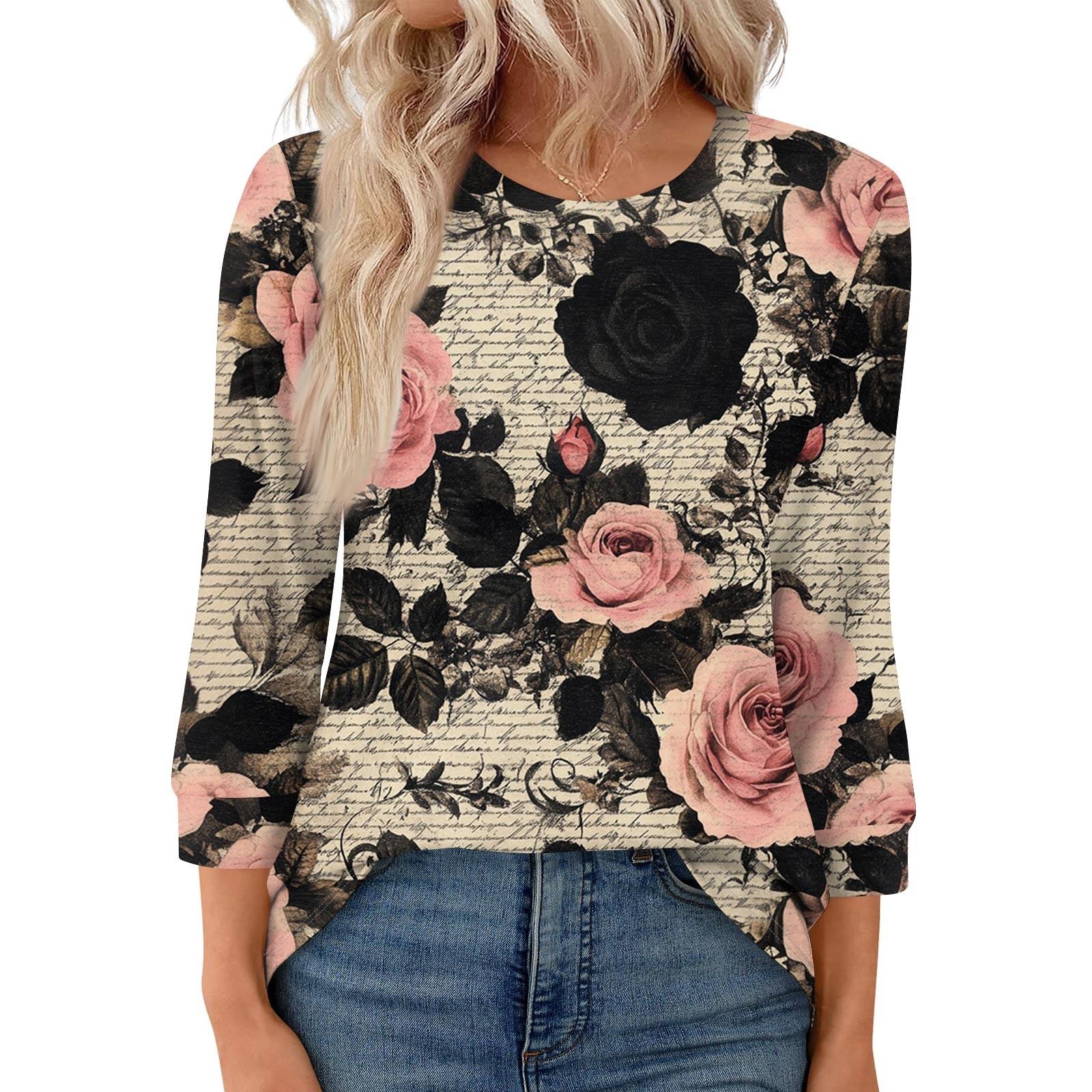 

Женская модная повседневная свободная футболка с круглым вырезом и рукавами 3/4 с принтом, женский топ M