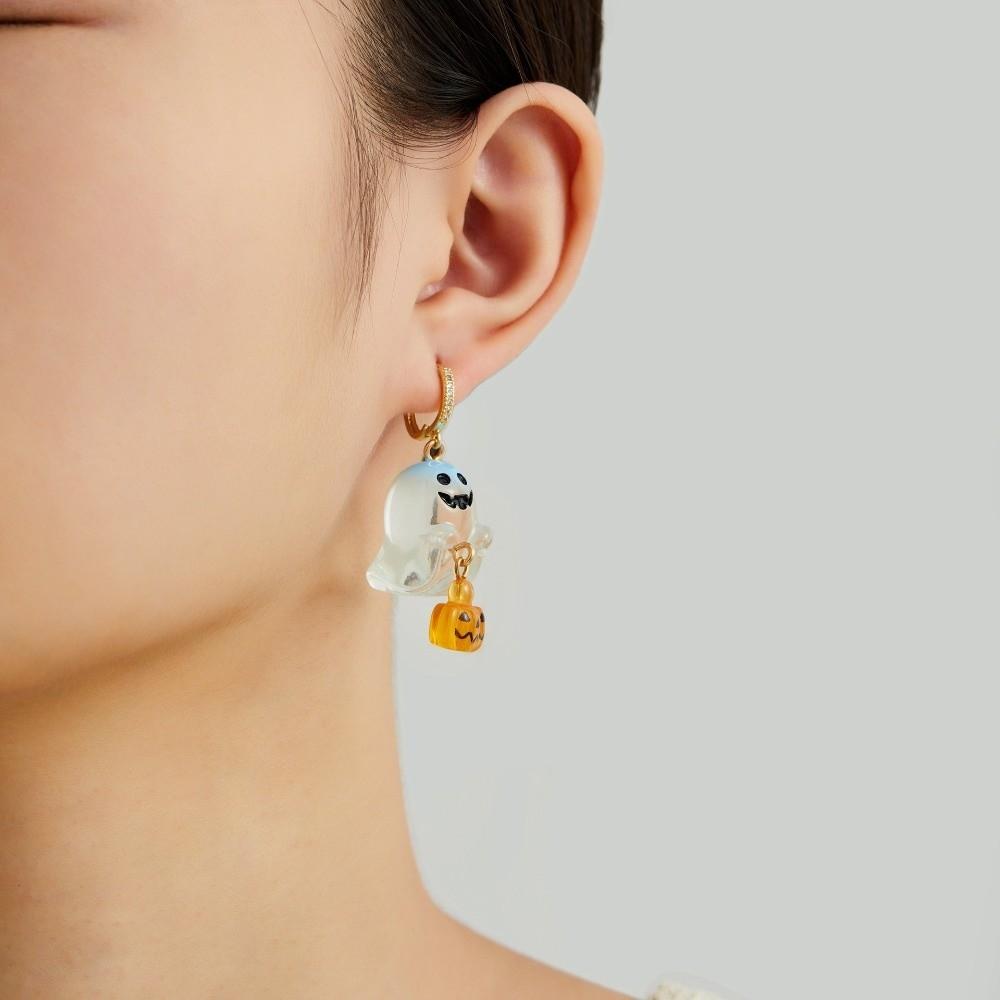 Rhinestone Halloween Earrings Resin Pumpkin Dangle Earrings Fashion Ghost Ear Studs  Party