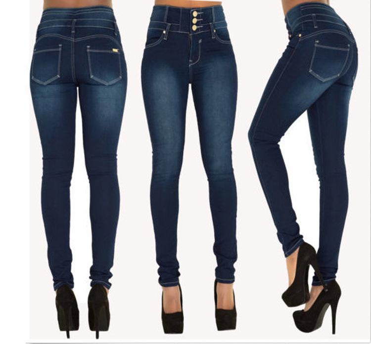 Damen Denim Skinny Ripped Hose Hohe Taille Stretch Jeans Lange Bleistifthose
