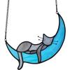 Colorful Cat In Moon Ornament Window Hangings Cat Memorial Gifts Windows Cars Decoration For Cat Lovers