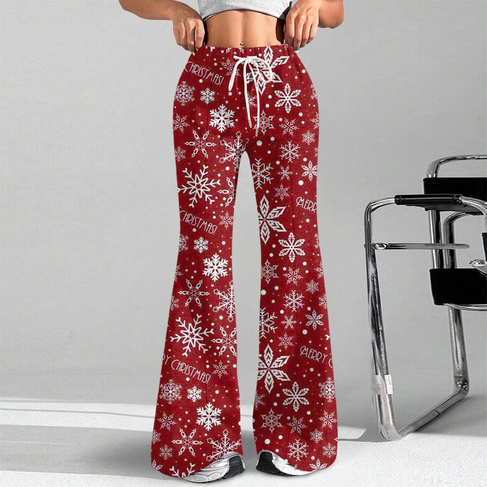 

Женские модные свободные спортивные брюки с кулиской на талии, повседневные брюки клеш с рождественским клетчатым принтом XL арбуз красный