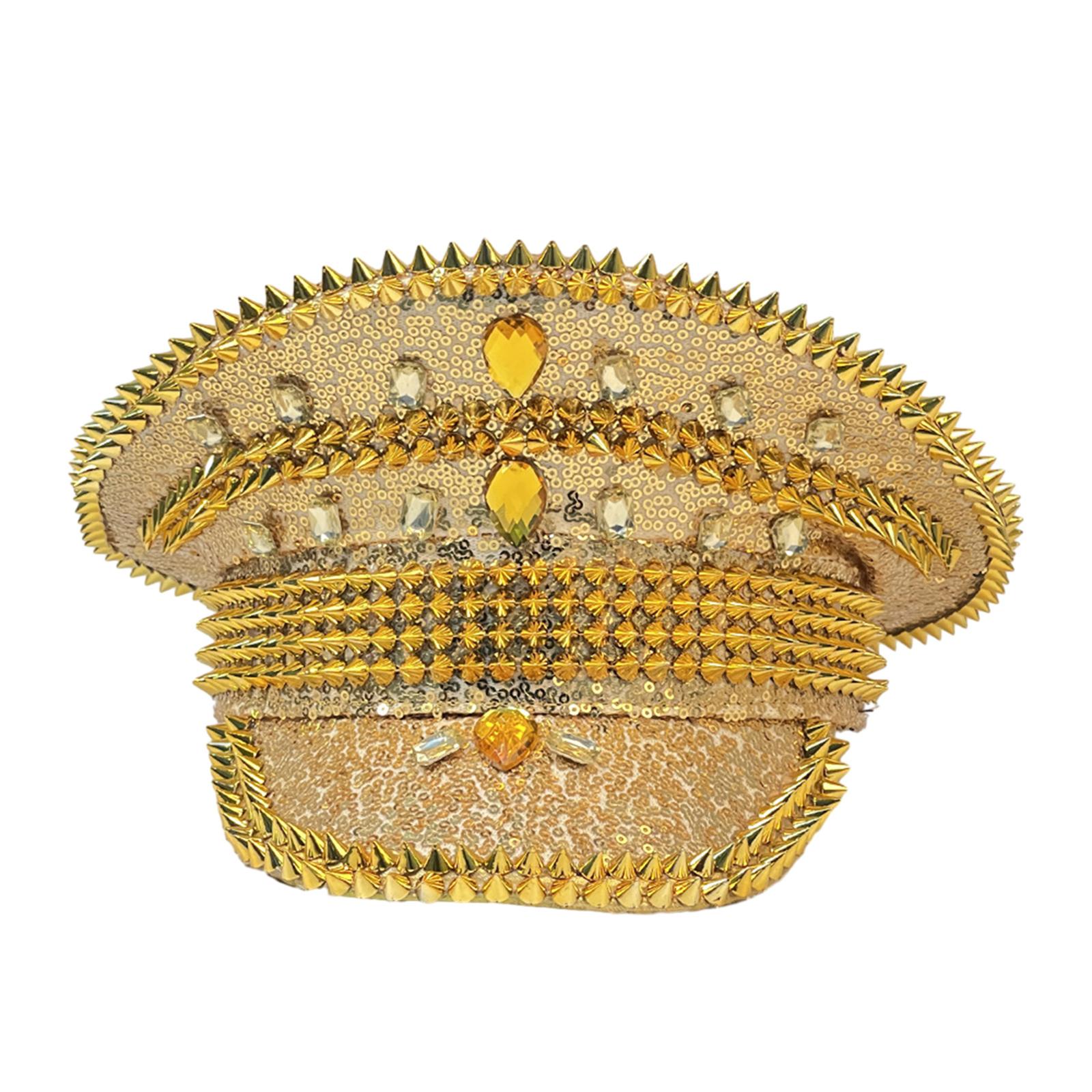 

Дорослий кашкет мілітарі з заклепками для музичних фестивалів, церемоній, Хелловіну, кашкет капітана для фотографування, кашкет офіцера для музичних фестивалів золотий