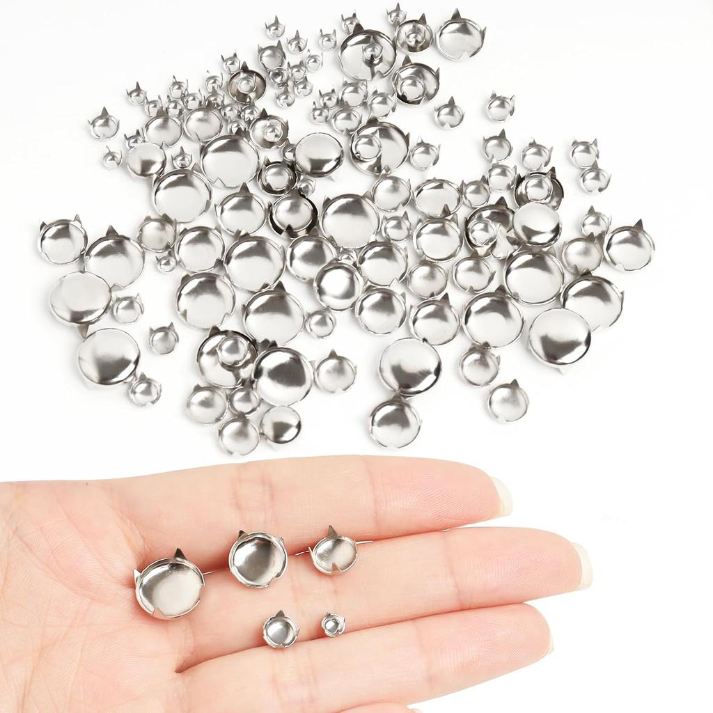 300PCS Rivets 5 Sizes, Silver Rivets, for Clothing, Leather Craftsmanship, Clothes Belts, Bags, Shoes, Bracelets, Dog Collars, Accessories DIY