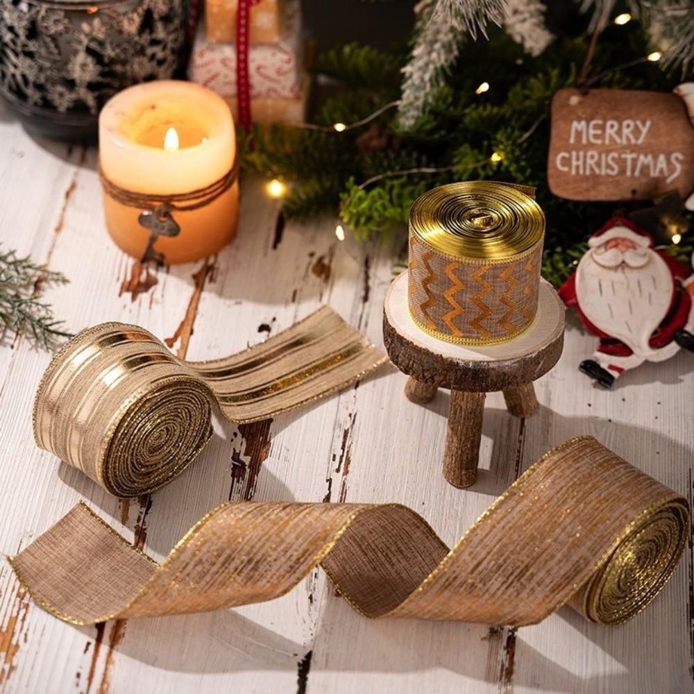 New Gold Christmas Bow Ribbon Atmosphere Layout Elegant Christmas Tree Ribbon DIY Packaging Decoration Ribbon Xmas Gift