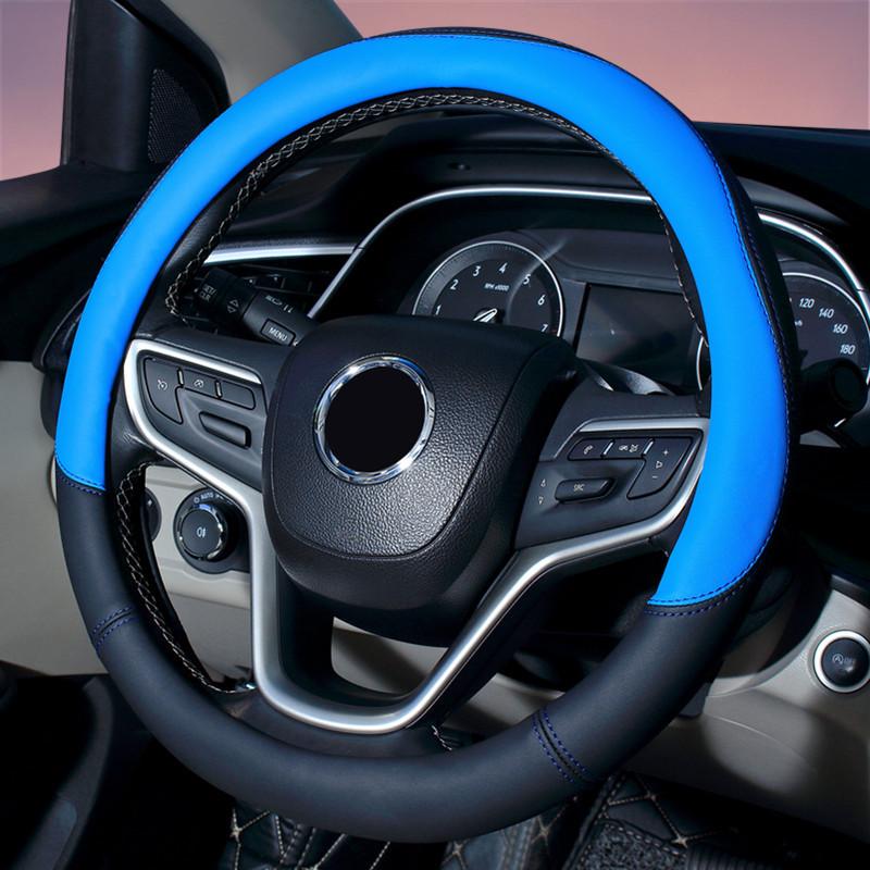 Universal Leather Car Steering Wheel Cover Steering Wheel Handle Cover Color Splicing Car Interior Protective Cover