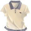 Camiseta de Manga Corta a Cuadros con Solapa para Mujer Talla Grande - Top de Moda Estilo Universitario Adelgazante Verano 2025